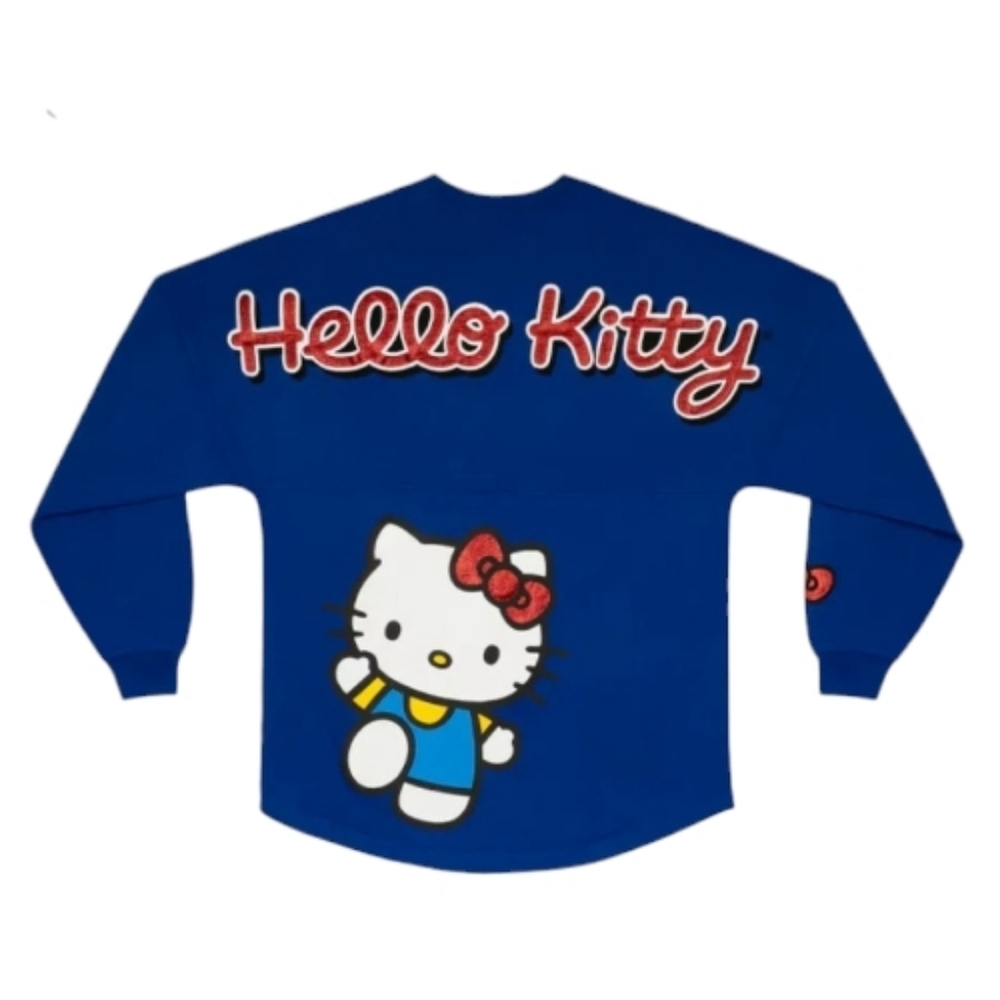 HELLO KITTY x Spirit Jersey royal blue spellout oversized long sleeve tee shirt